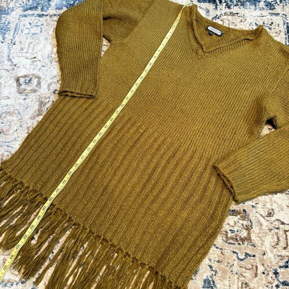 QED London Knit Oversized Fringe Western Quiet Luxury Sweater Pullover Green OS - Picture 2 of 7